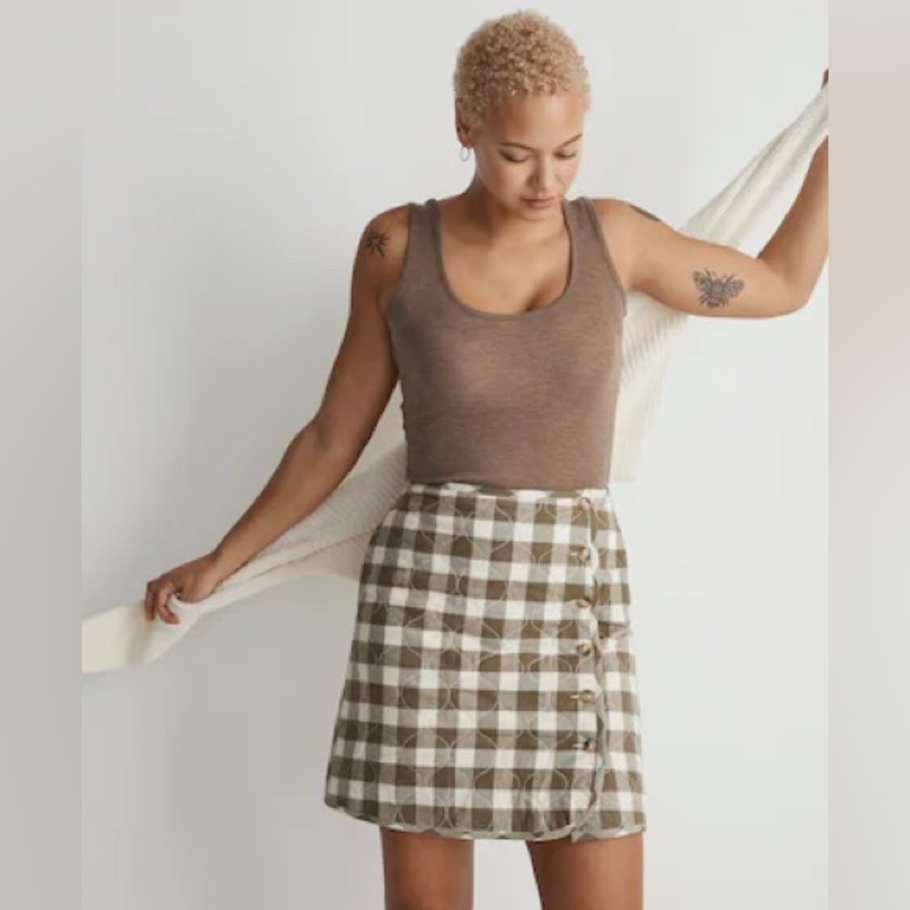 NEVER WORN! MADEWELL Curvy Quilted Flannel Mini Skirt in Gingham Check SIZE 6